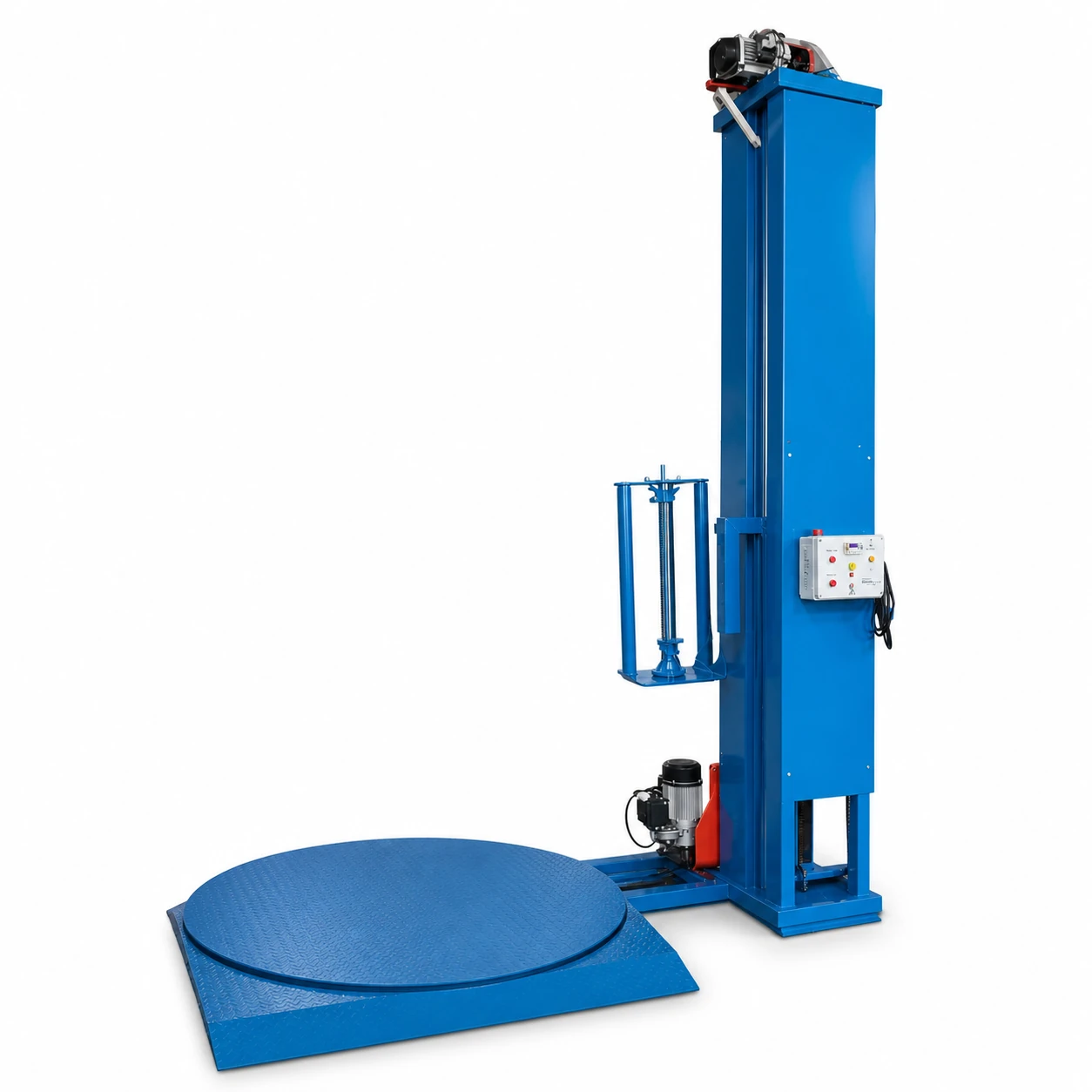 Paletizadora / Envolvedora BrescoPack — Envolvimento semiautomático de pallets com filme stretch, controle de voltas e elevação por botoeira.