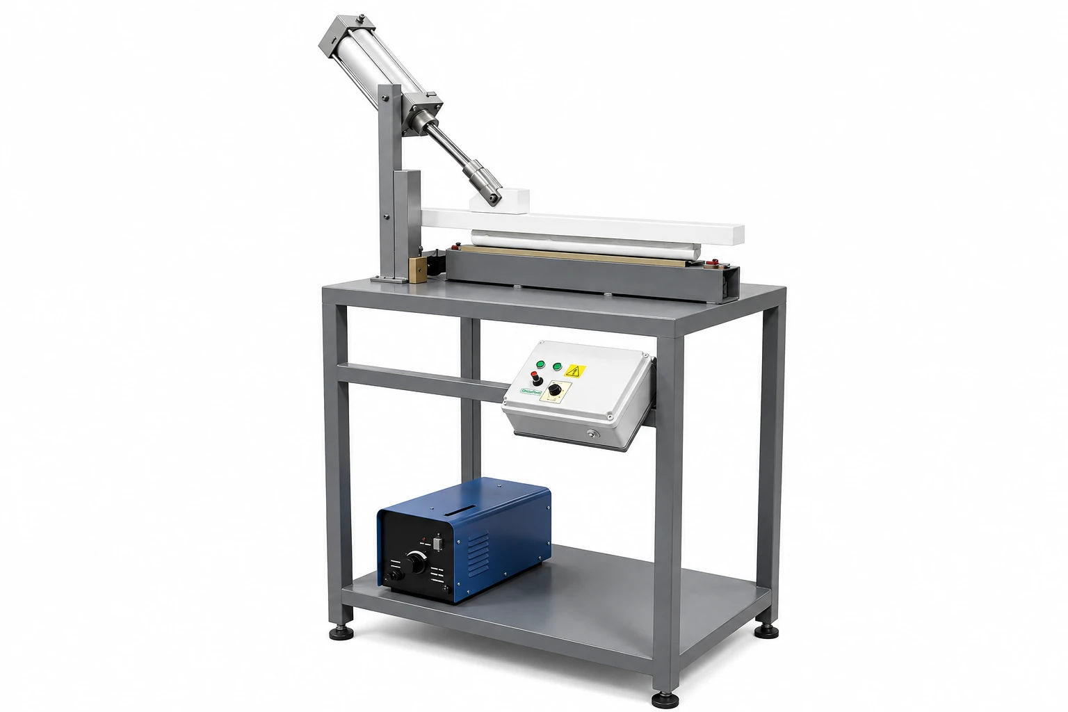Seladora Pneumática Semiautomática 600 mm BrescoPack — Seladora pneumática semiautomática para processos repetitivos de sacos, com acionamento controlado e estrutura de trabalho.