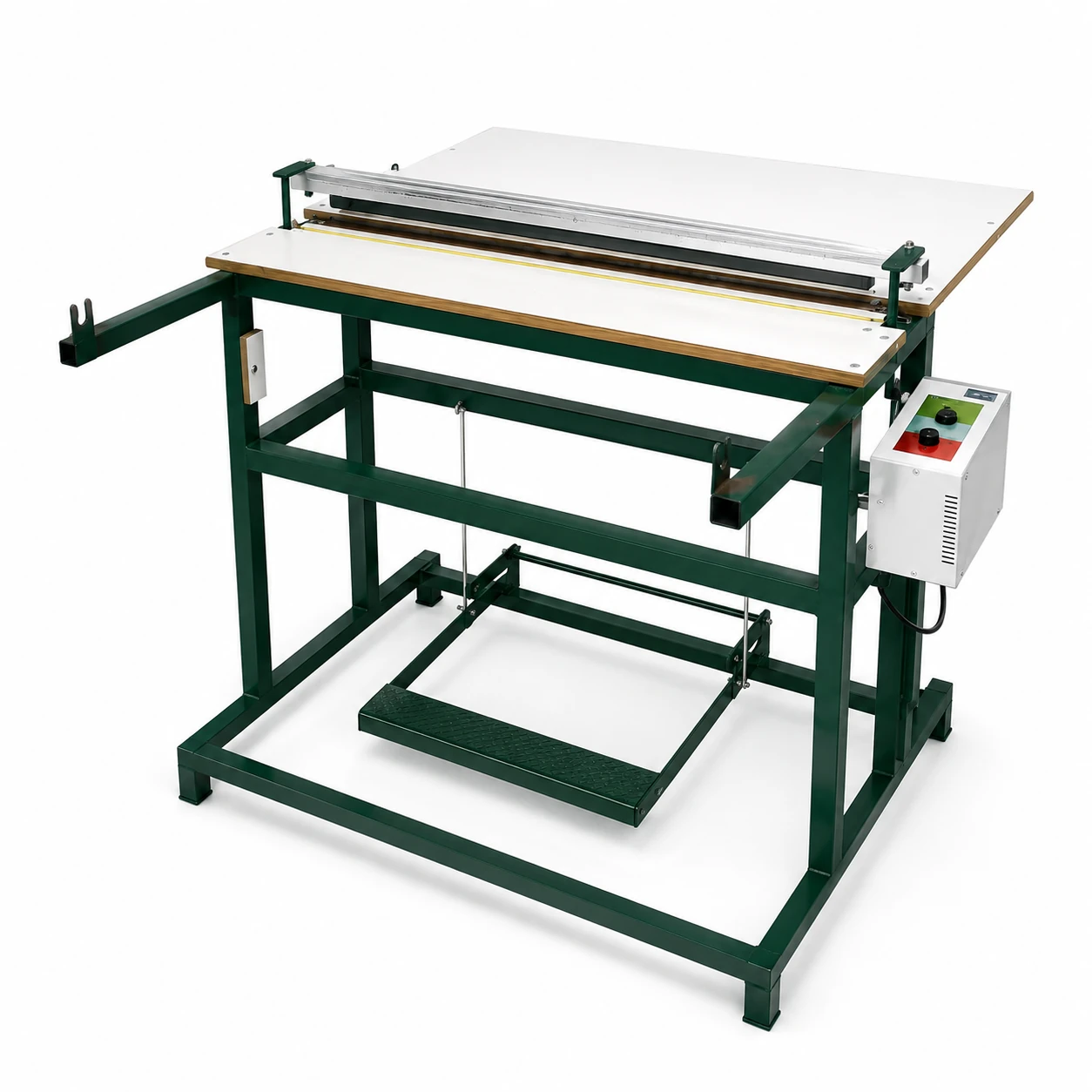 Seladora Industrial de Pedal SP-1000 BrescoPack — Seladora de pedal para sacos de grande formato, com barra de selagem de 1000 mm e estrutura industrial.