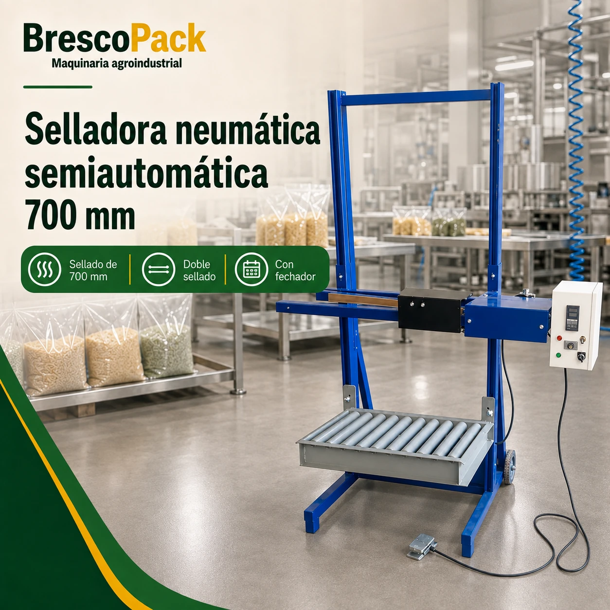 Selladora Neumática Semiautomática de Doble Sellado 700 mm con Fechador: detalle 1